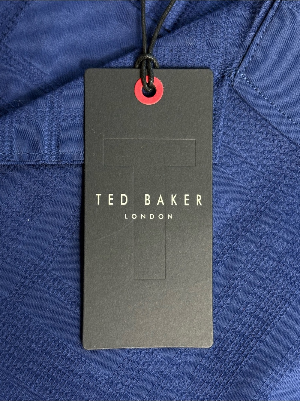 NWT Ted Baker Textured Camp Shirt Midnight Sail Navy Blue Plaid Size L - Picture 14 of 15